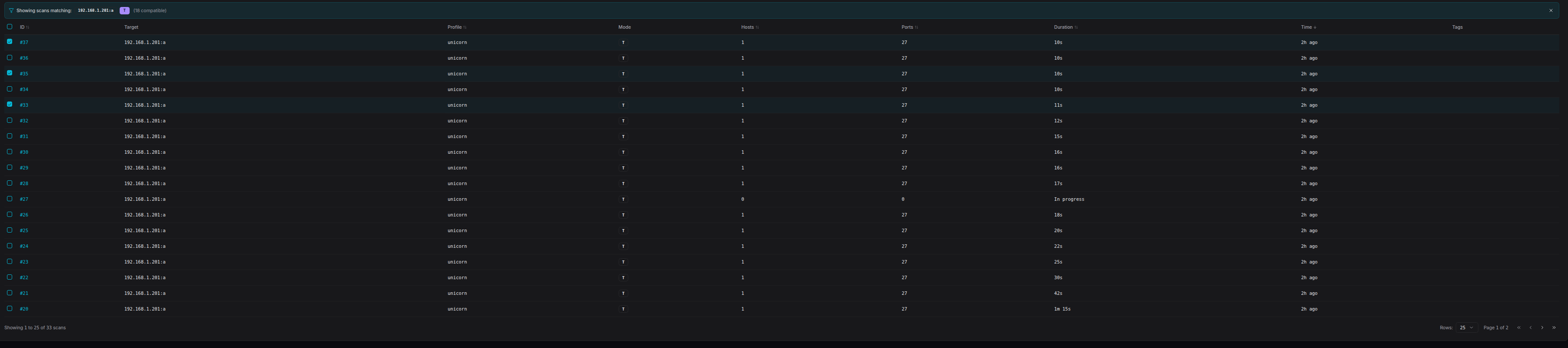 Multiple scans selected for comparison