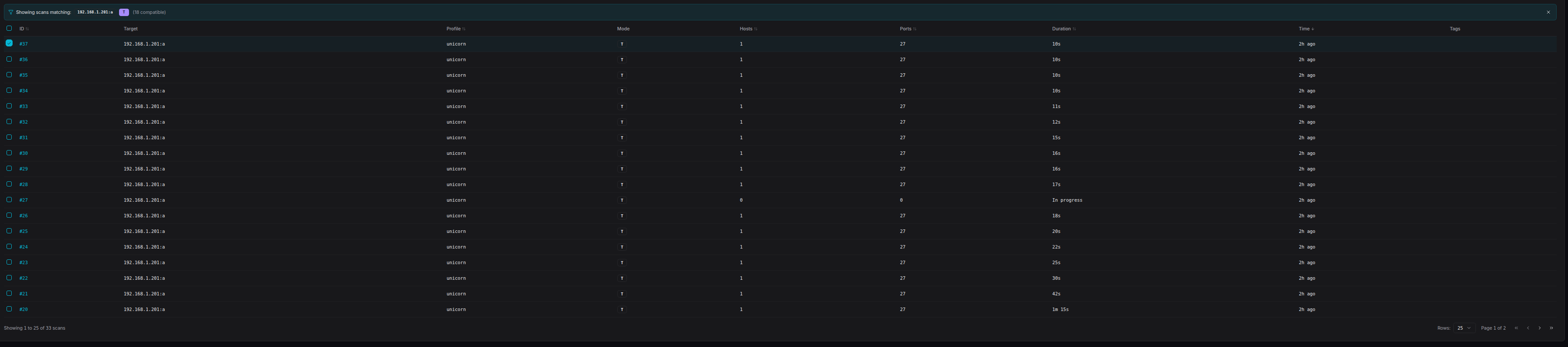 First scan selected with checkbox