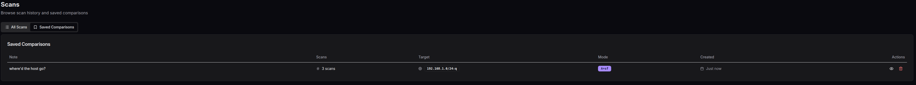 Saved Comparisons tab
